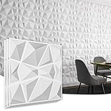 Art3d 12 piezas Paneles de pared 3D diamante 50 x 50 cm, PVC de alta rigidez, indeformable, reciclable, impermeable, resistente al calor, inodoro, blanco, 3㎡