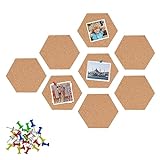 Tablero de Corcho Hexagonal, 8 piezas Tablero de Corcho Hexagonal Autoadhesivo, con 40 Piezas de Chinchetas para Decoración de Pared DIY